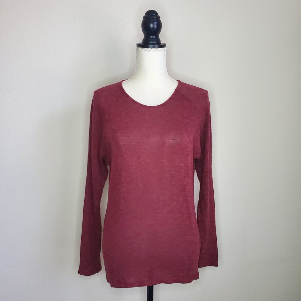 Bohme Burgundy Long Sleeve Scoop Neck Knit Top Small